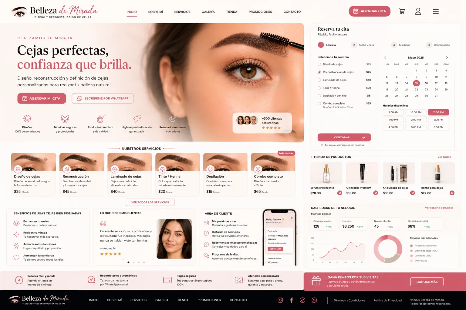 Concepto visual Premium de página web para Salón de Belleza de la JARC Design Collection.