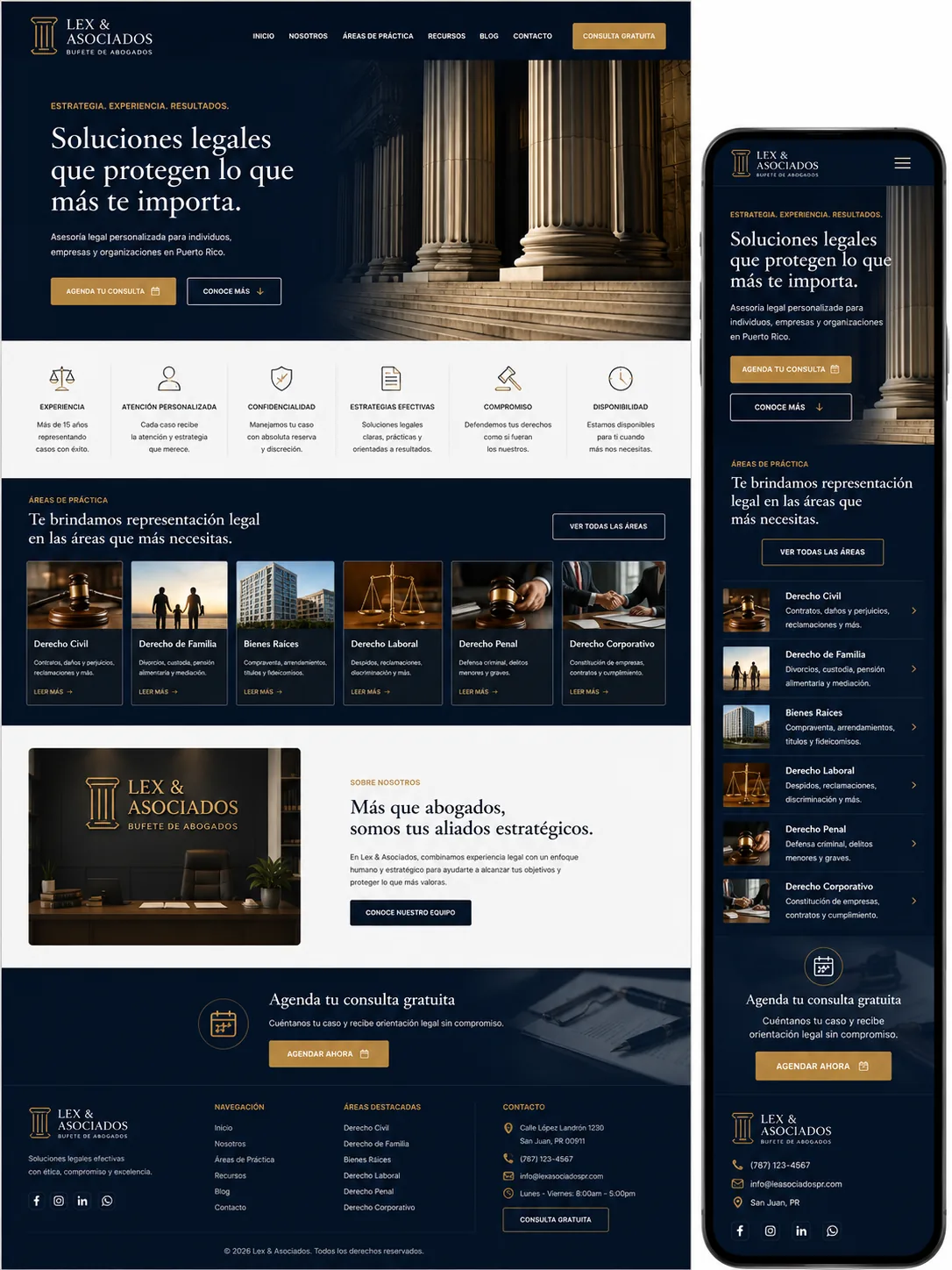 Concepto visual Premium de página web para Abogados y bufetes de la JARC Design Collection.