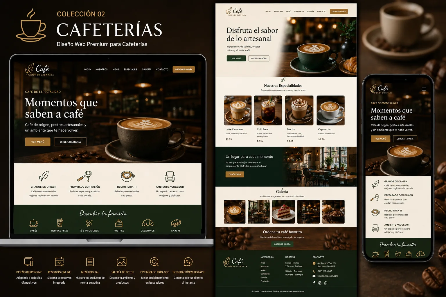 Concepto visual Premium de página web para Cafeterías de la JARC Design Collection.