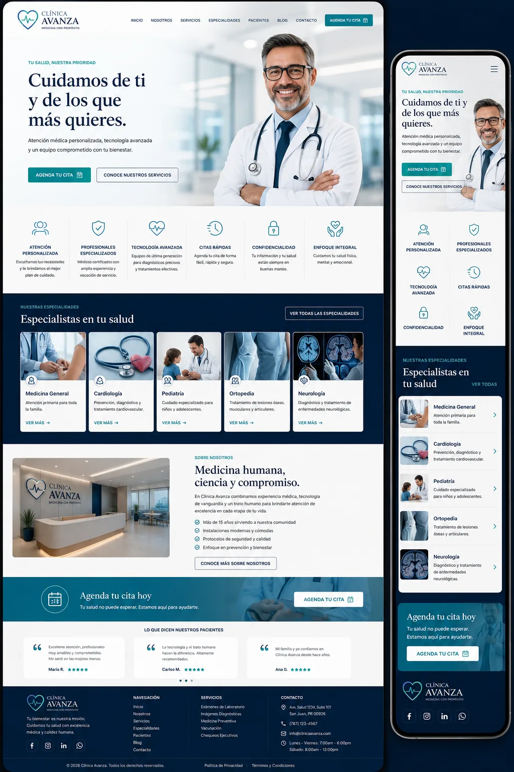 Concepto visual Premium de página web para Médicos y clínicas de la JARC Design Collection.