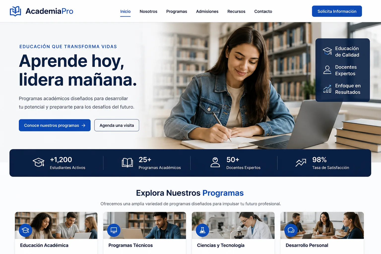 Concepto visual Premium de página web para Academias de la JARC Design Collection.