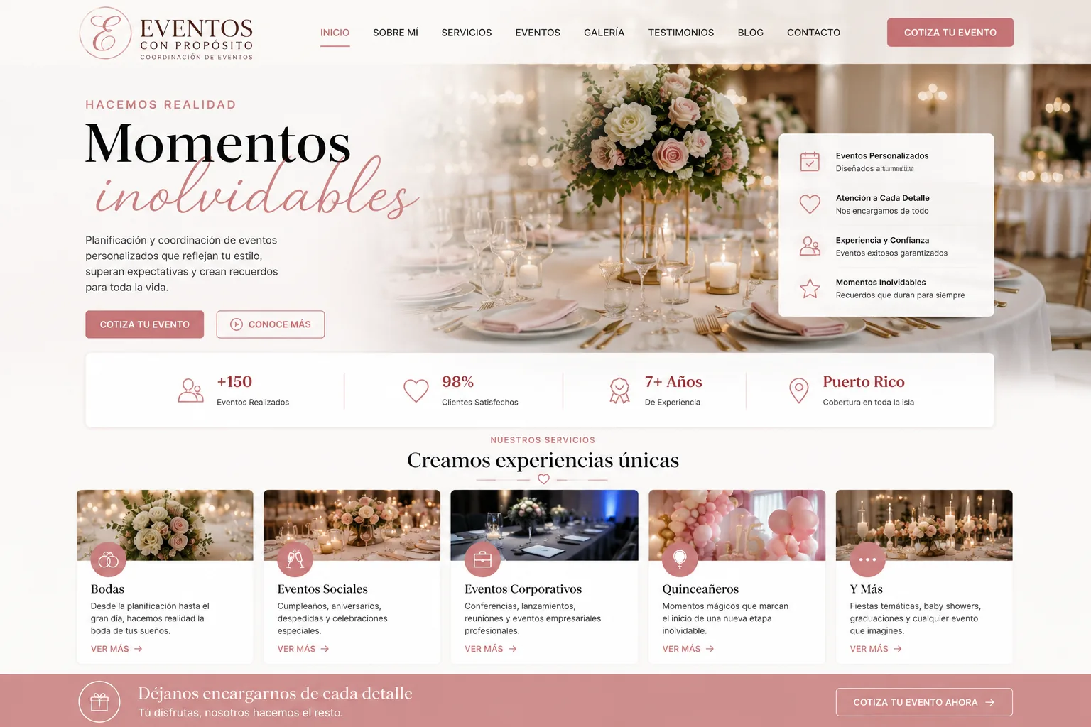 Concepto visual Premium de página web para Coordinadores de Eventos de la JARC Design Collection.